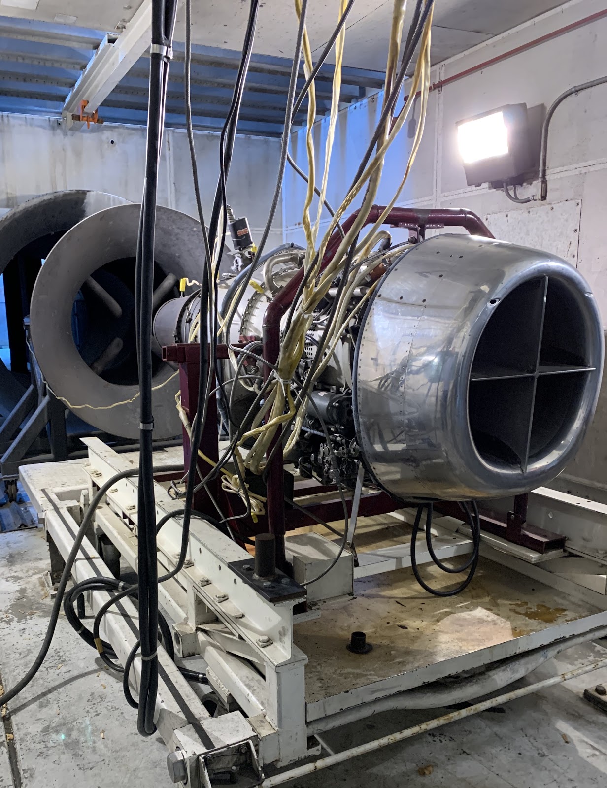 Jet engine in test cell at Utah State University